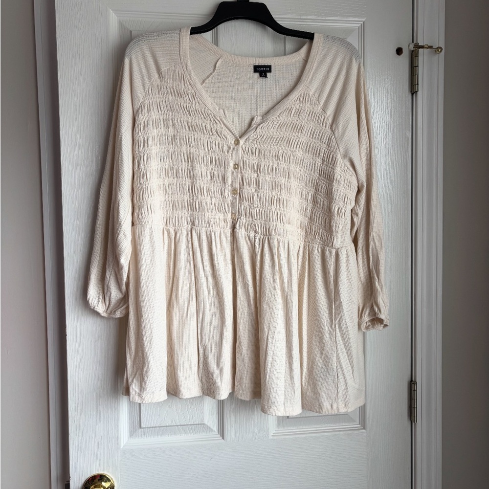 torrid Cream Smocked Peasant Tunic